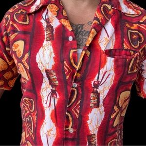 Vintage Made In Hawaii Aloha Shirt Cotton Fits Medium Royal Staff Print